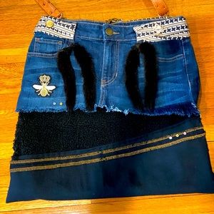Shoulder bag/tote .Denim and Sherpa large tote. RawEdge handmade bags by Salina.